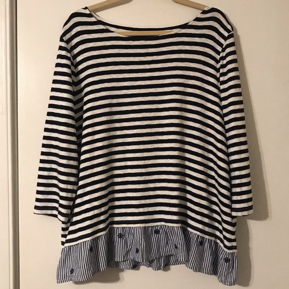 Talbots boatneck nautical top with ruffle hem